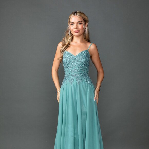 New A-Line Chiffon Mother Of Bride Dress w/ Lace Embroidery & Bolero DQ 4542 - Picture 7 of 9